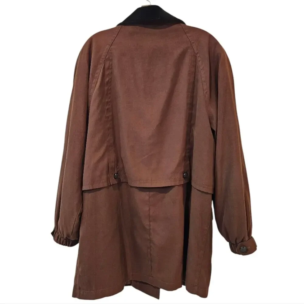 Jacqueline Ferrar Button Up Mid Length Lined Coat Brown Velour Collar Large